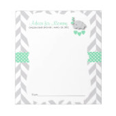 Mint Green & Grey Elephant | Baby shower - Advies Notitieblok (Voorkant)