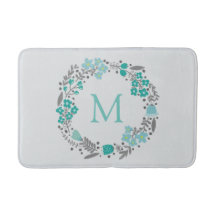 Mint Green Grey Floral Monogram WreatPattern