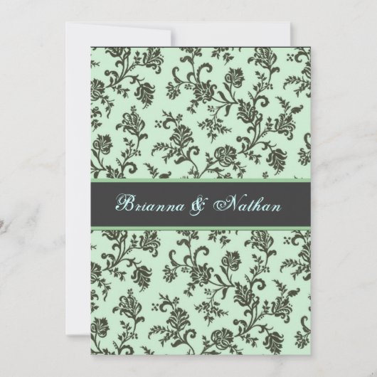 Mint Green & Grey Flower Damask Wedding Invitation Kaart (Voorkant)