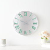 Mint Green Grey Metallic Silver Roman Numbers Grote Klok (Huis)