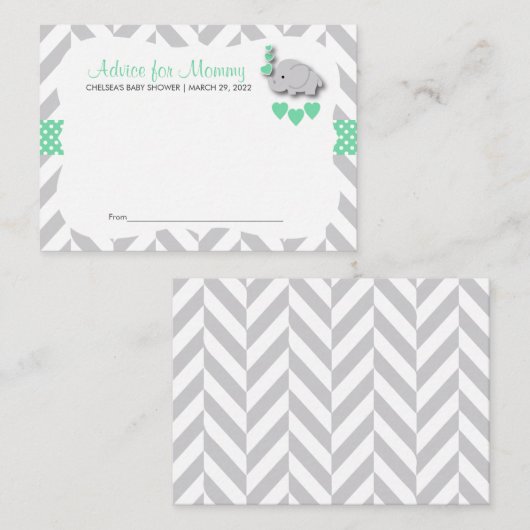 Mint Green & Grey Olifant Baby shower SM - Advies Afsprakenkaartje (Voorkant / Achterkant)