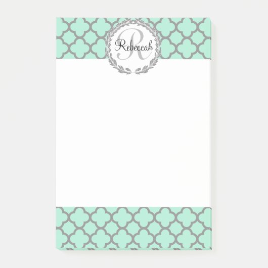 Mint Green Grey Persoonlijke Naam Monogram Post-it® Notes (Voorkant)
