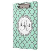 Mint Green Grey Quatrefoil Name Monogramed Laurel Klembord (Links)