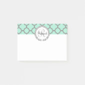 Mint Green Grey Quatrefoil Name Monogramed Laurel Post-it® Notes (Voorkant)