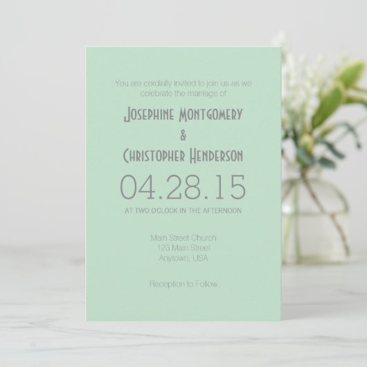 Mint Green Grey Simple Faire-part de mariage moder (Debout devant)