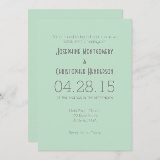 Mint Green Grey Simple Faire-part de mariage moder (Devant / Derrière)