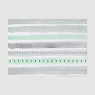 Mint Green Grey Waterverf Stripes Patroon Tissuepapier