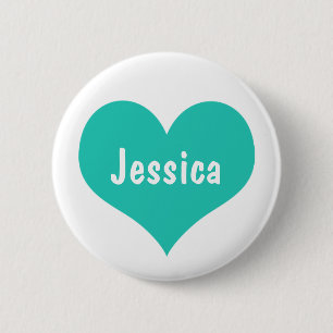 Mint Green Heart Persoonlijke meisjesnaam Ronde Button 5,7 Cm