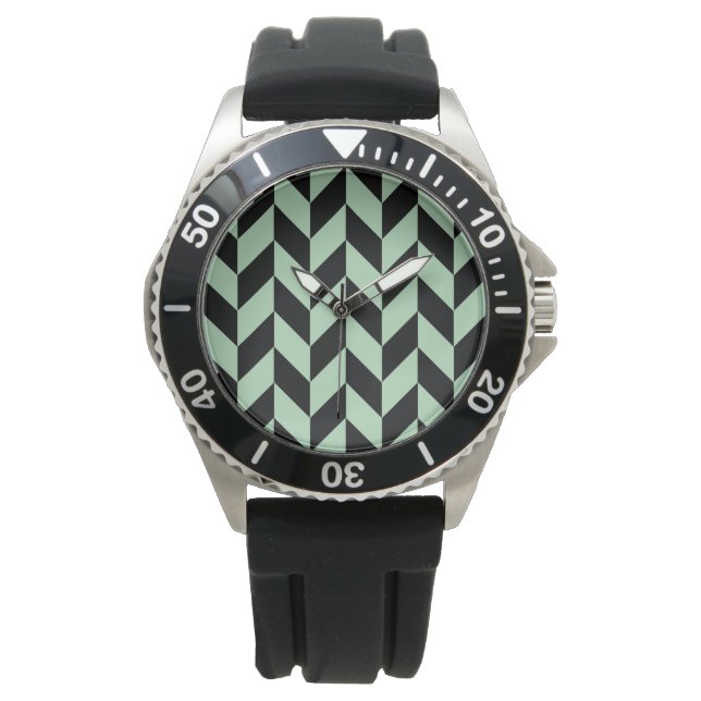 Mint Green Herringbone Pattern Horloge (Voorkant)