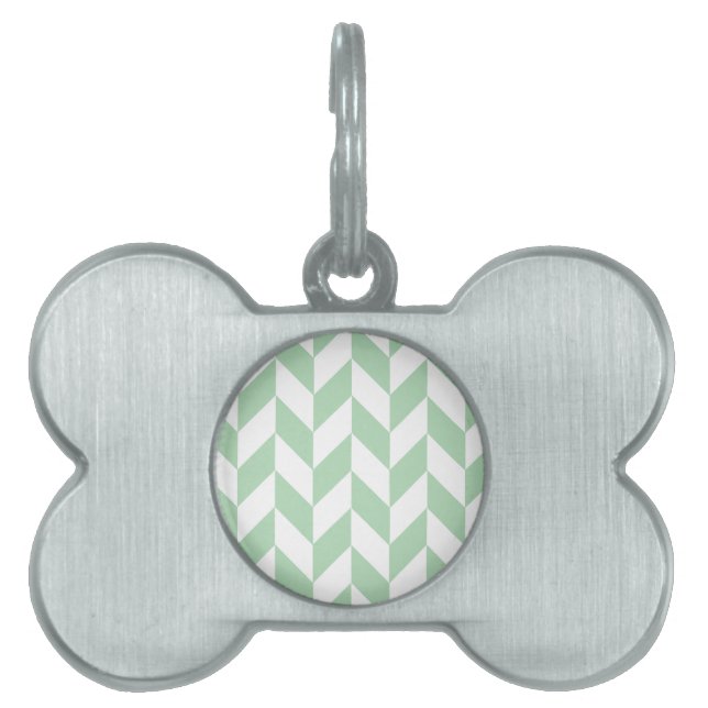 Mint Green Herringbone Pattern Huisdieren Naamplaatje (voorkant)