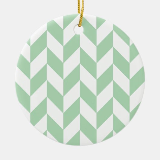 Mint Green Herringbone Pattern Keramisch Ornament (Voorkant)