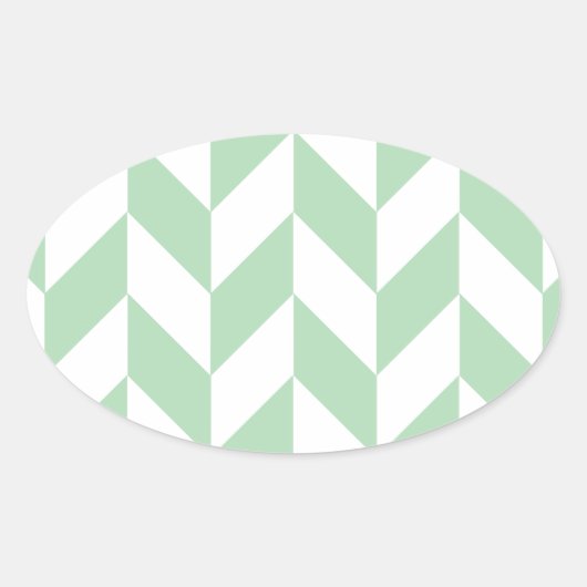 Mint Green Herringbone Pattern Ovale Sticker (Voorkant)