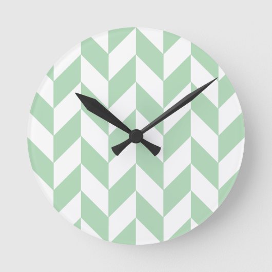 Mint Green Herringbone Pattern Ronde Klok (Voorkant)