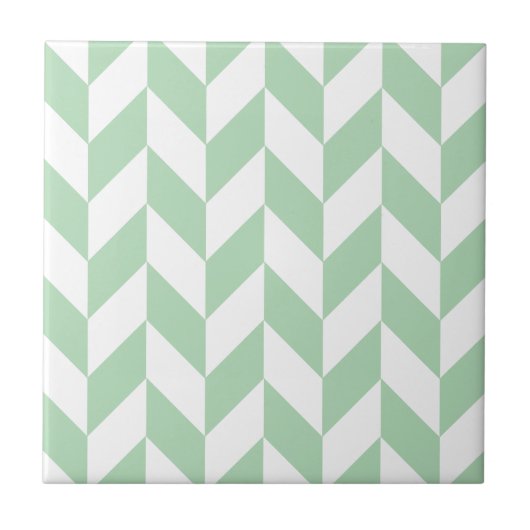 Mint Green Herringbone Pattern Tegeltje (Voorkant)
