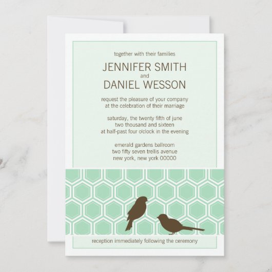 Mint Green Honeycomb Pattern Tortelduifjes Wedding Kaart (Voorkant)