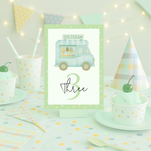 Mint Green Ice Cream Truck Verjaardagsfeest Kaart