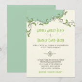 Mint Green Ivory Floral Garland Faire-part de mari (Devant / Derrière)