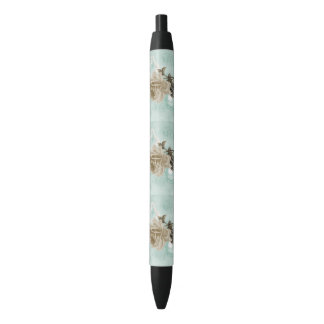 Mint Green Ivory Rozen Pearls Heart Black Pen