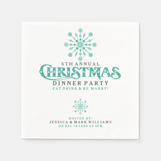 Mint Green Kerstmis Snowflake Dinner Party Design Servetten (Voorkant)