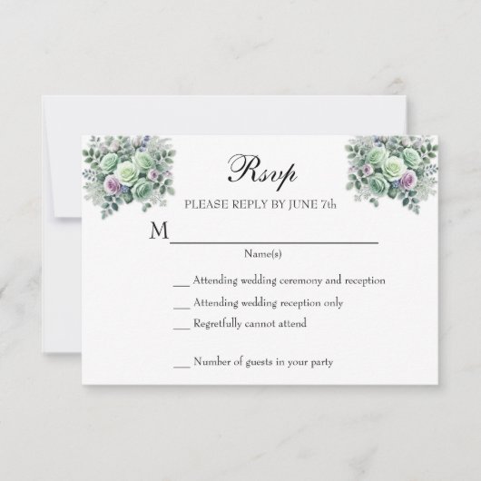 MInt Green Lavender Floral RSVP (Devant)