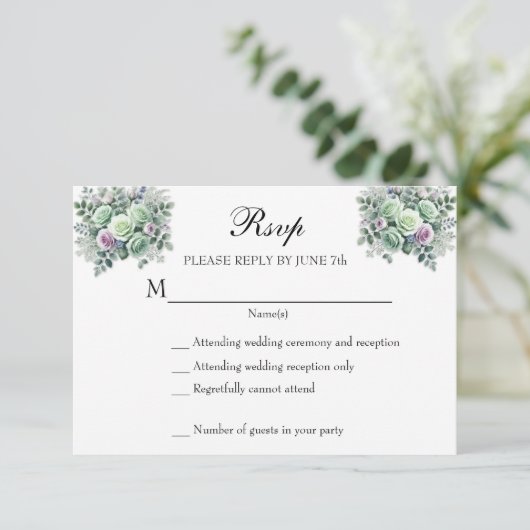 MInt Green Lavender Floral RSVP (Debout devant)