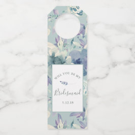 Mint Green & Lavender Waterverf Floral Bridesmaid Flessenhanger