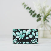 Mint Green Leafy Monogram Name Business Card Visitekaartje (Staand voorkant)