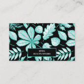Mint Green Leafy Monogram Name Business Card Visitekaartje (Voorkant)
