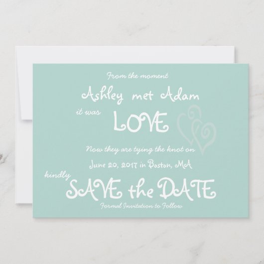 Mint Green Love, Hearts Photo Enregistrer la carte (Devant)