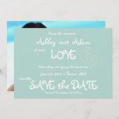 Mint Green Love, Hearts Photo Enregistrer la carte (Devant / Derrière)