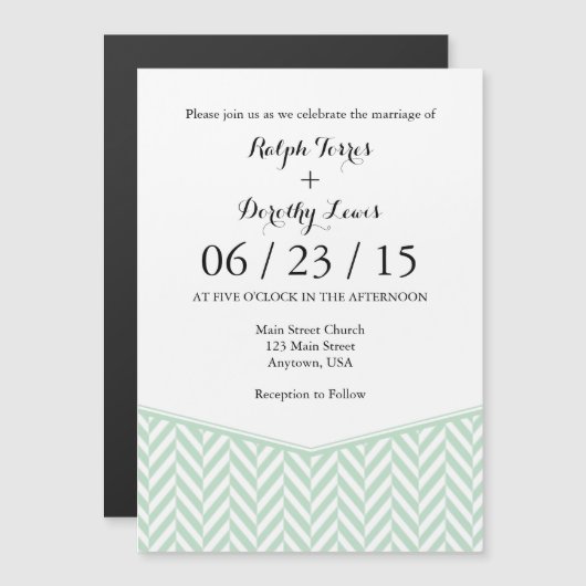 Mint Green Magnetic Herringbone Wedding Invitation (Devant / Derrière)
