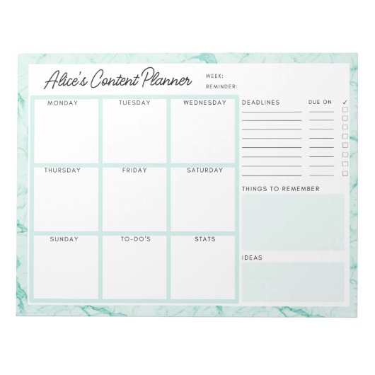 Mint Green Marble Content Planner Notitieblok (Voorkant)