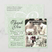 Mint Green Mariage damassé Carte de remerciements  (Devant / Derrière)