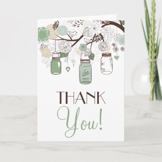 Mint Green Mason Jars Hartelijk dank Bedankkaart (Voorkant)
