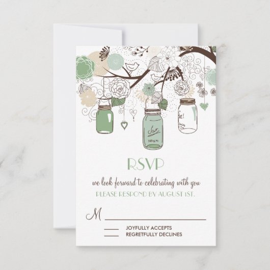 Mint Green Mason Jars Wedding RSVP Kaart (Voorkant)