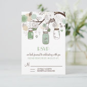 Mint Green Mason Jars Wedding RSVP Kaart (Staand voorkant)