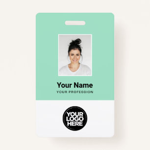 Mint Green medewerkersfoto, streepjescode, Logo, n Badge