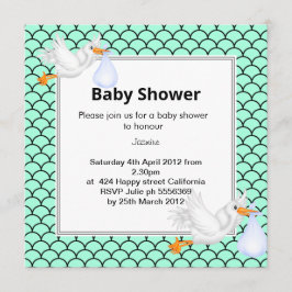 Mint green Mermaid stork baby shower nodig Kaart