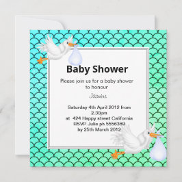 Mint green Mermaid stork baby shower nodig Kaart