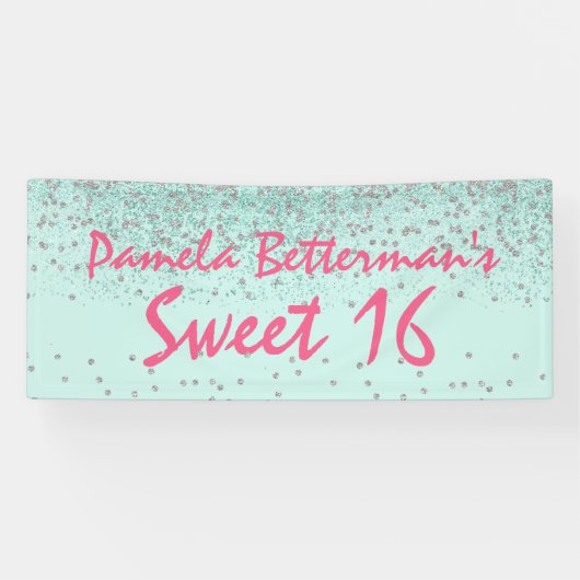 Mint Green met Bling Sweet 16 Banner (Horizontaal)
