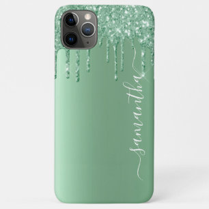 Mint Green Metal Kijk Handgeschreven Naam Glitter iPhone 11 Pro Max Hoesje