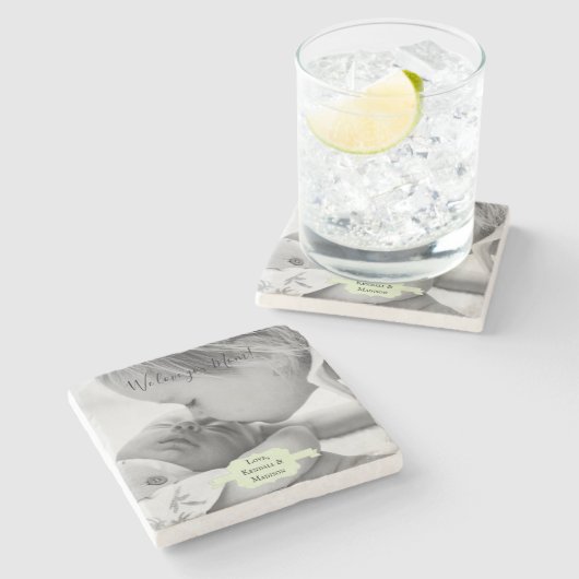 Mint Green Minimalist Photo Moederdag Stone Coa Stenen Onderzetter (Zijkant)