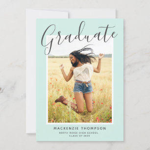 Mint Green Modern Calligraphy Graduation Party Kaart