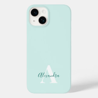 Mint & Green Modern Initiaal Monogram Case-Mate iPhone 14 Hoesje
