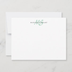 Mint Green Modern Trendy Brush Monogram Notitiekaartje