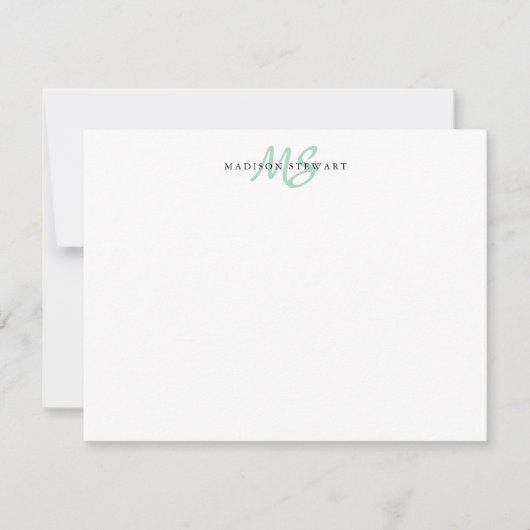 Mint Green Modern Trendy Brush Monogram Notitiekaartje (Voorkant)