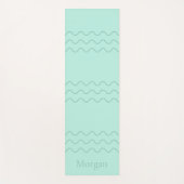 Mint Green Modern Wavy Lines With Custom Name Yogamat (Voorkant)
