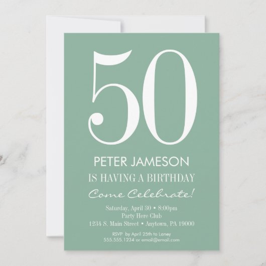 Mint Green Moderne Adulte Invitations Anniversaire (Devant)