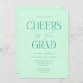 Mint Green moderne Cheers Grad Party Invitation (Devant / Derrière)