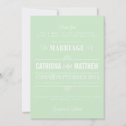 Mint Green Moderne Floral Faire-part de mariage (Devant)